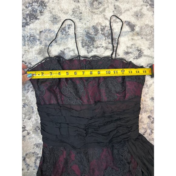 Vintage 50' s 60's Black Lace Overlay Burgundy Whimsygoth Crepey Delicate Floral - Picture 14 of 16